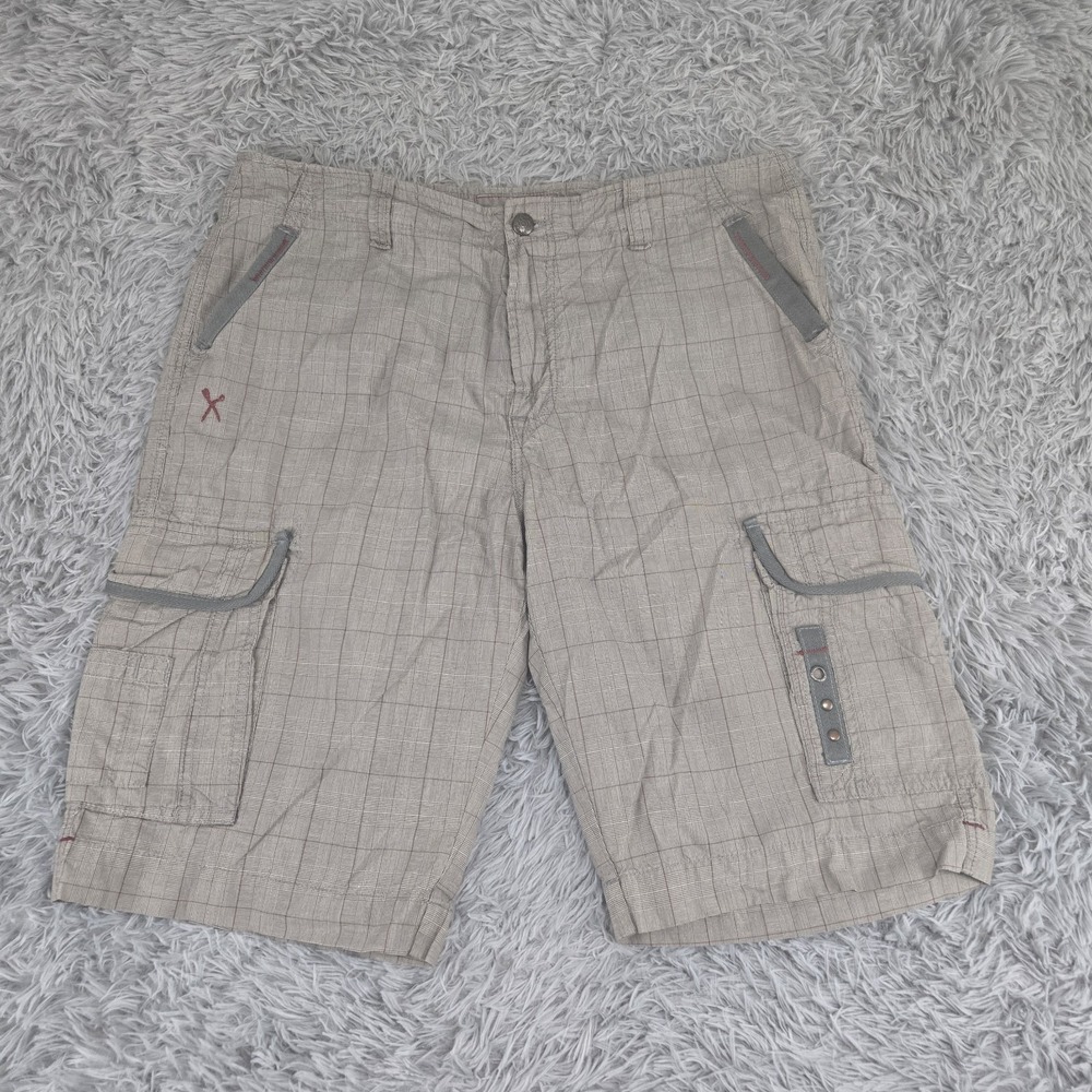 Marc‎ Ecko cut & Sew Mens 38 Gray Plaid Standard Fit Cotton Cargo Shorts - Picture 2 of 12